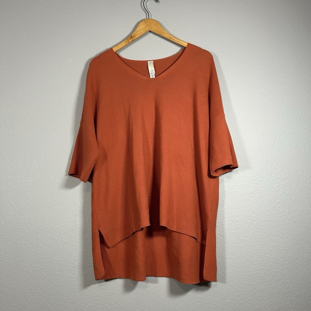 Marla Wynne Knit Tunic Top Short Sleeve Orange Womens M Oversized Cotton Acrylic